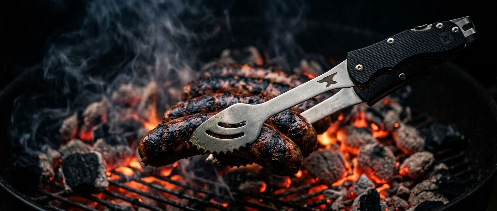 BBQ Folding Tongs in use