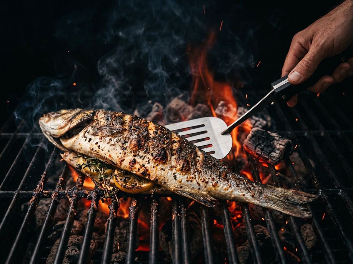 Grilled Whole Branzino, Crispy Skin and Moist Flesh